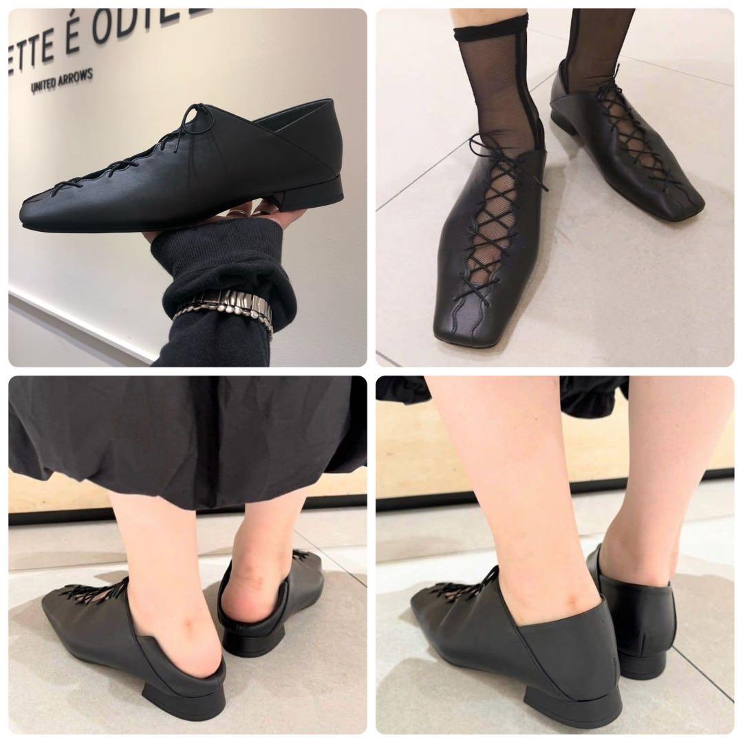 【未使用品】Odette e Odile ウェーブカットレースアップ フラット