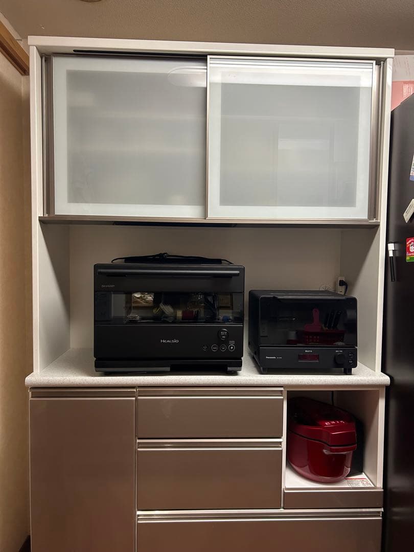 gp　ホワイトxグレージュ食器棚 収納　ニトリ　アルミナ