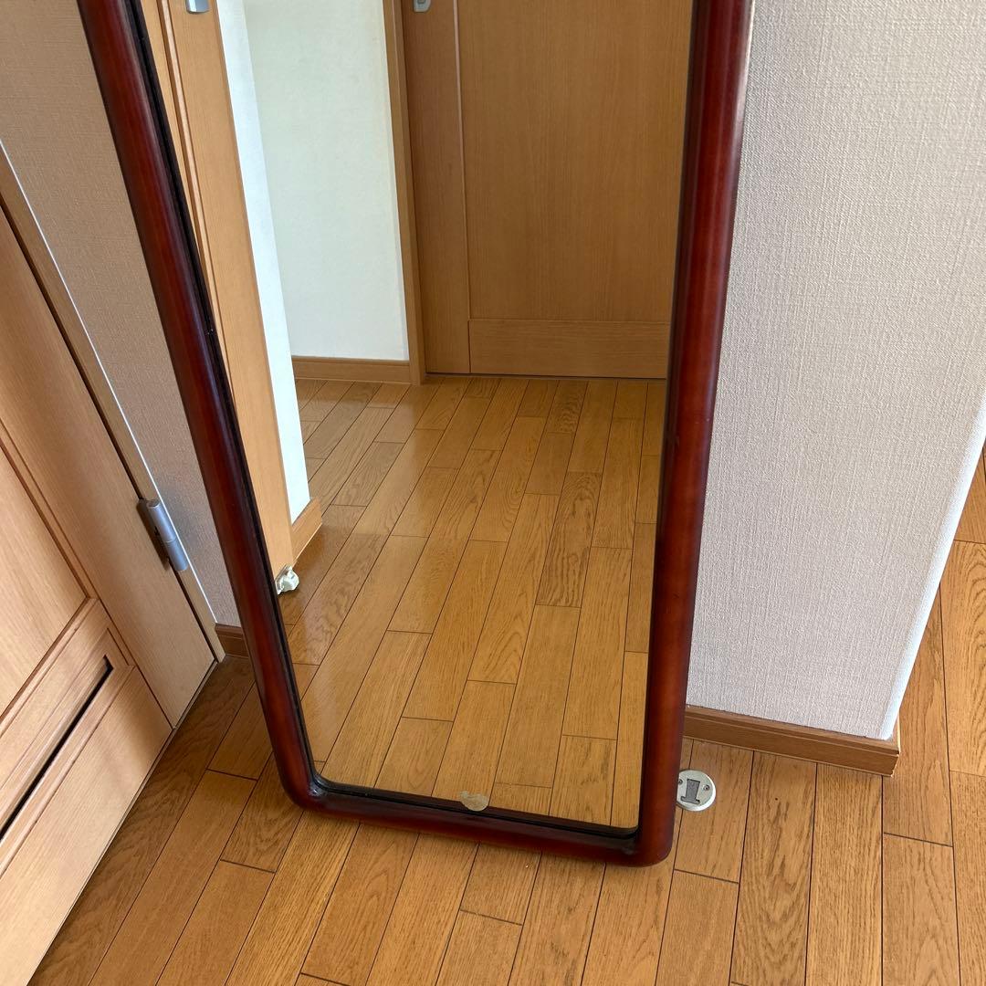 昭和レトロ！ヴィンテージ！　姿見鏡　木製フレーム　日本製　壁掛け金具付き　古道具