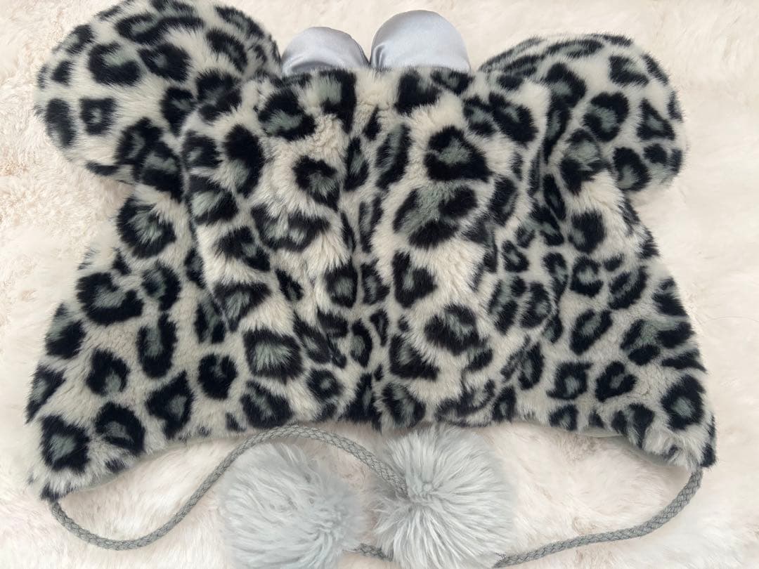 ヒョウ柄　ファンキャップ　ディズニー　グレー　リボン