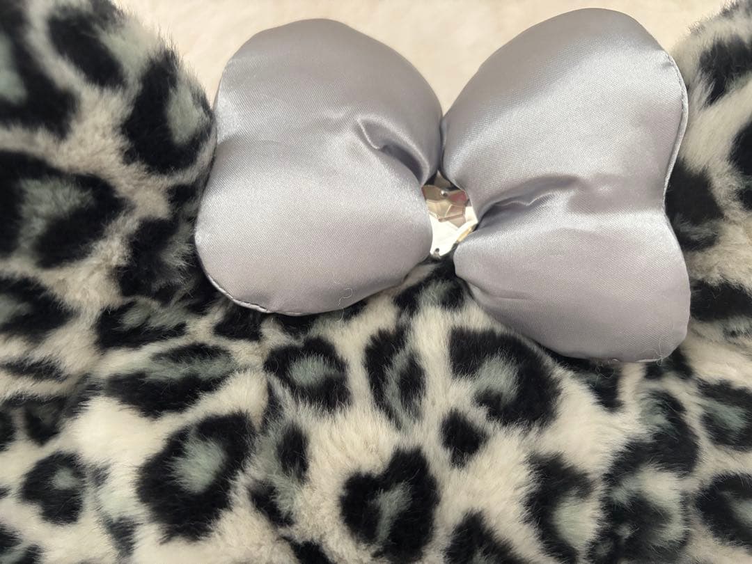 ヒョウ柄　ファンキャップ　ディズニー　グレー　リボン