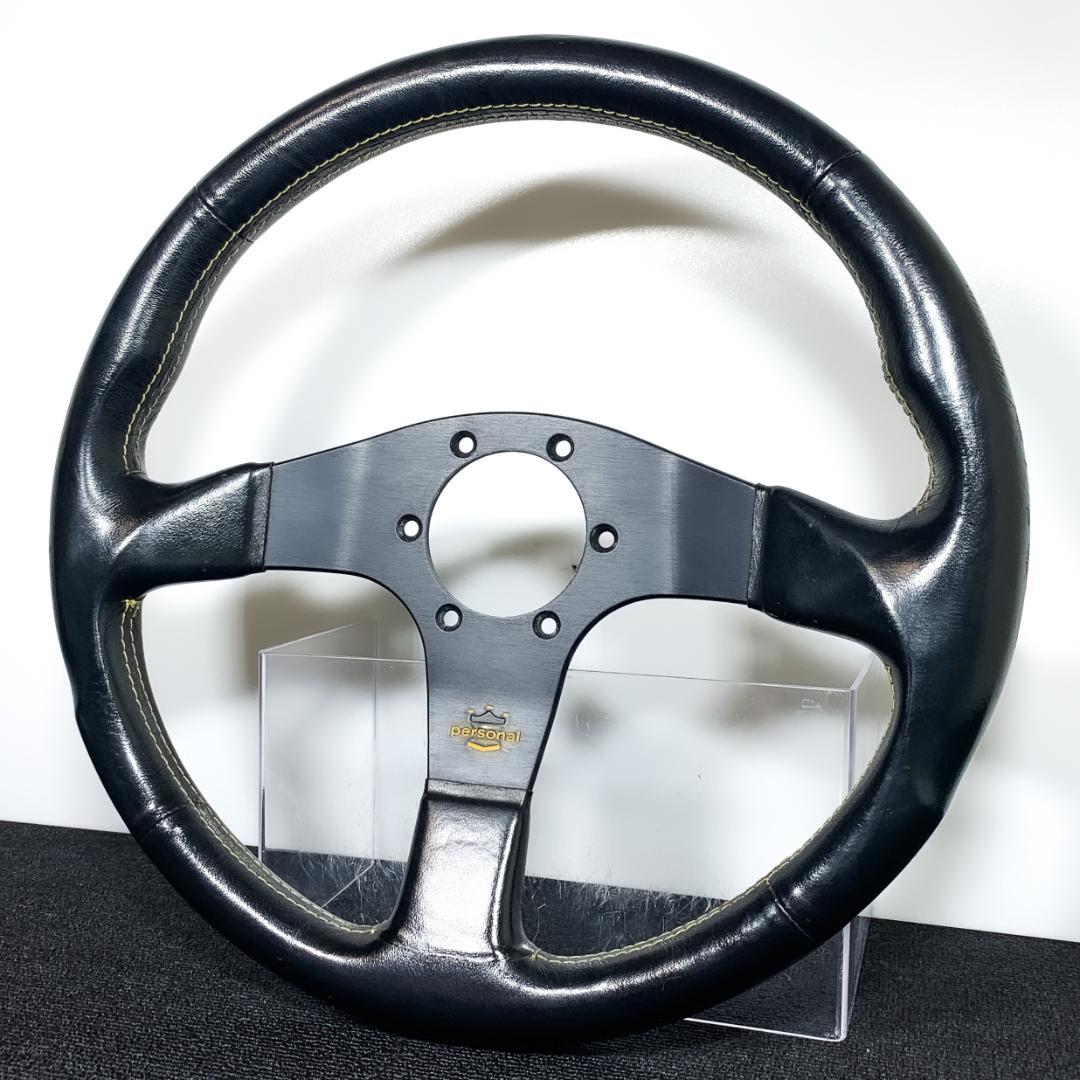 パーソナル レザーステアリング イエローステッチ 34パイ 当時物 希少