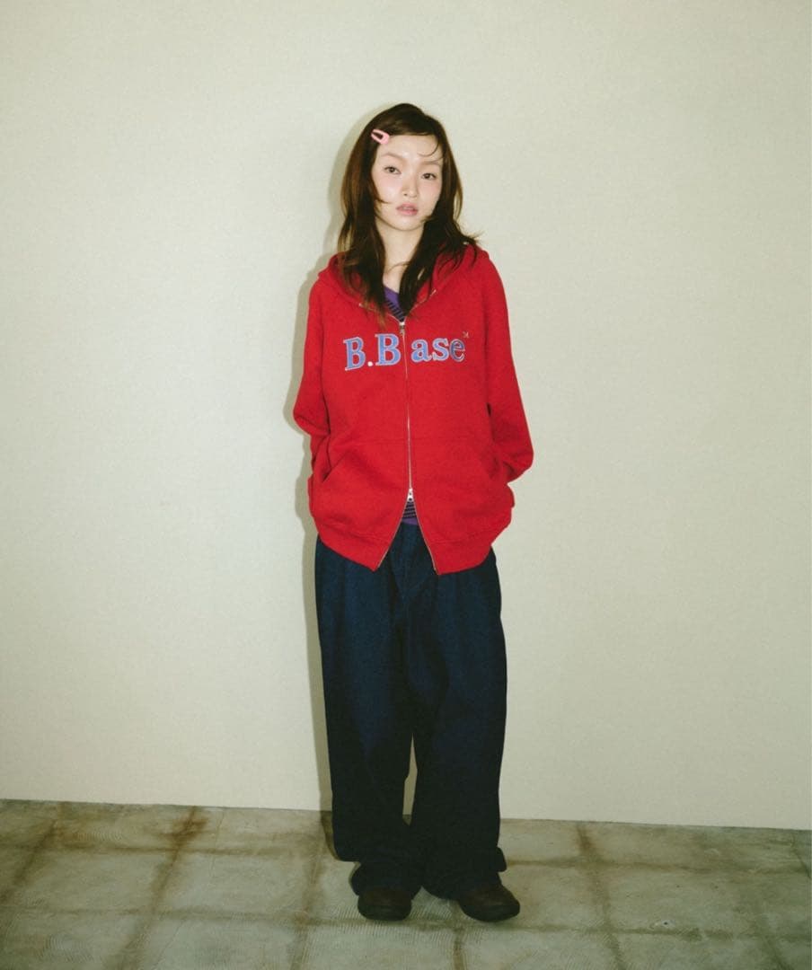 Broken Base グリッターダブルジップフーディー レッド M