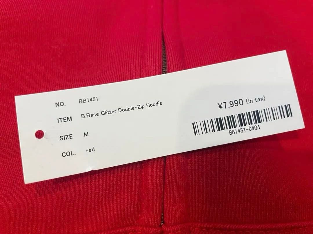 Broken Base グリッターダブルジップフーディー レッド M