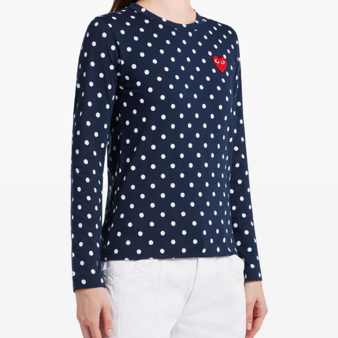 PLAY COMME des GARÇONS Mネイビー ドット柄 長袖Tシャツ