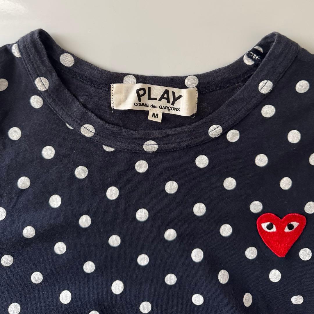 PLAY COMME des GARÇONS Mネイビー ドット柄 長袖Tシャツ