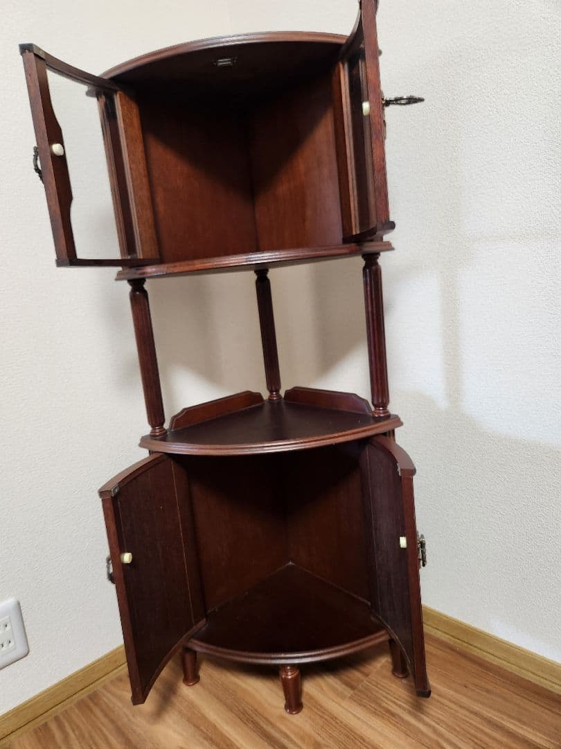 綾野製作所製アヤノクラフト木製三角コーナーキャビネット ダークブラウン