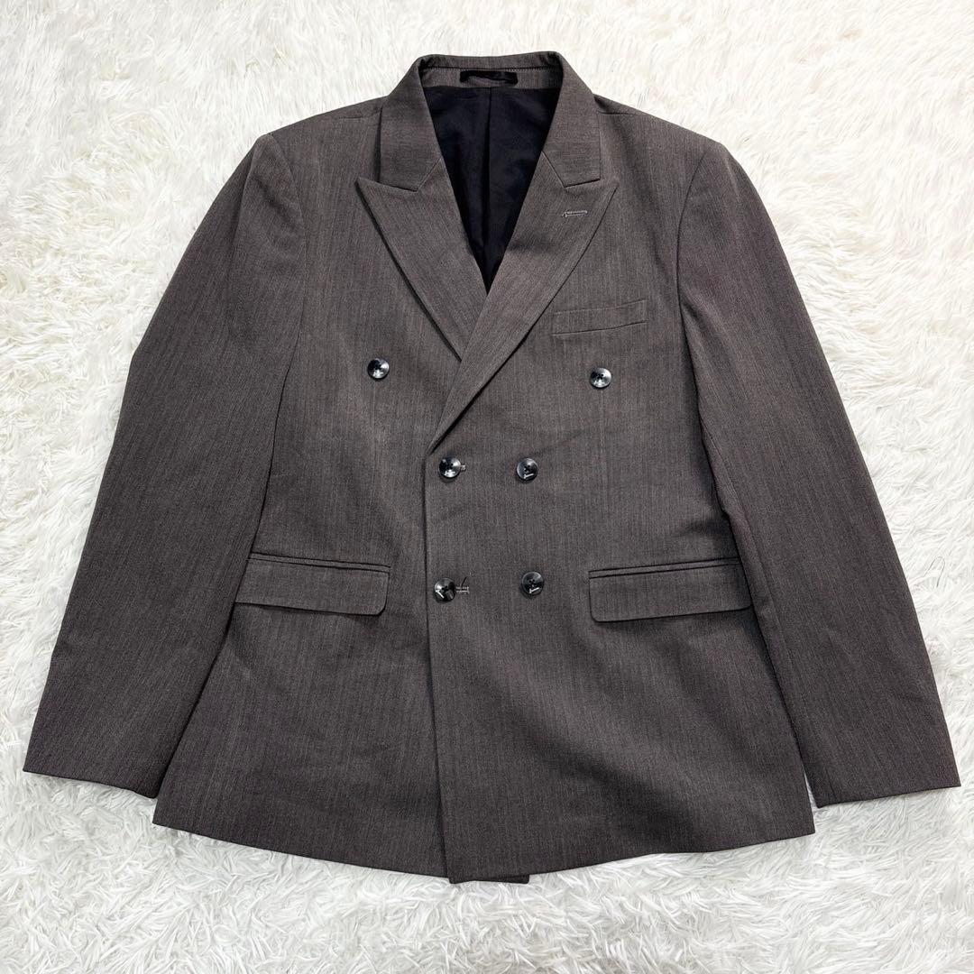 【美品】スーツ セットアップ スリーピース ヘリンボーン ダブル 総裏 ブラウン