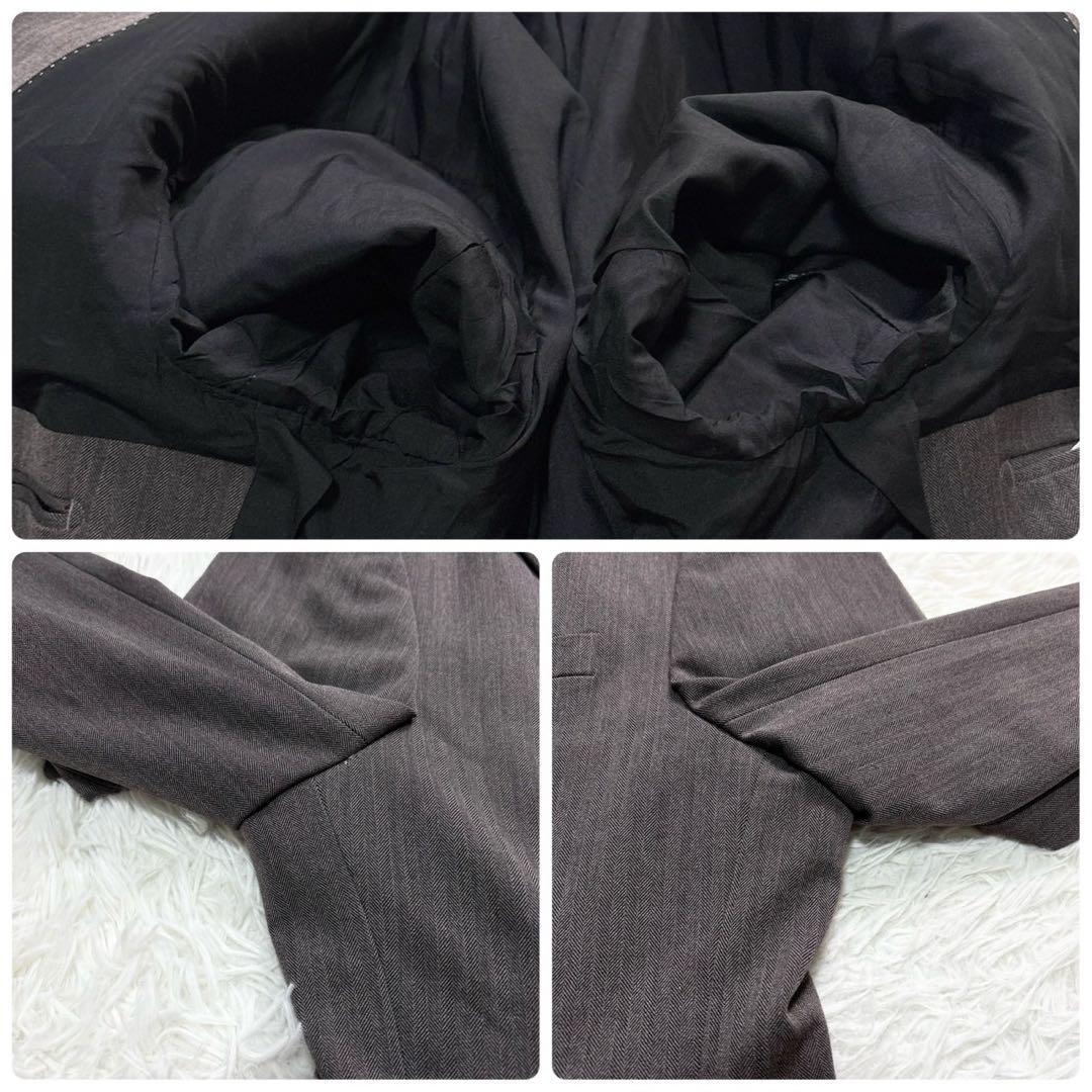 【美品】スーツ セットアップ スリーピース ヘリンボーン ダブル 総裏 ブラウン