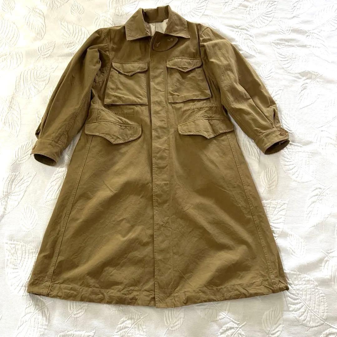 45R . 2way ミリタリーロングコート フリーサイズ　カーキ色