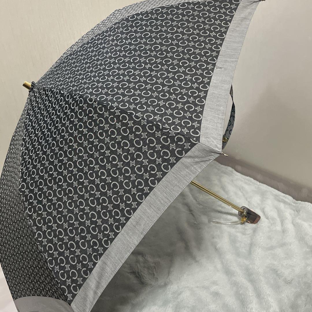 CELINE セリーヌ 折りたたみ傘 グレー UVカット 晴雨兼用