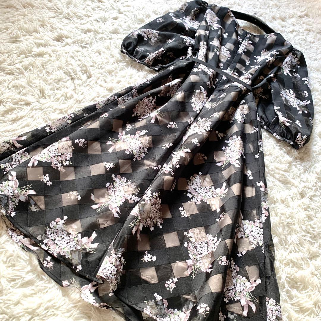 新品✨人気 エムズグレイシー 花柄 チュール ロング ワンピース ドレス 40