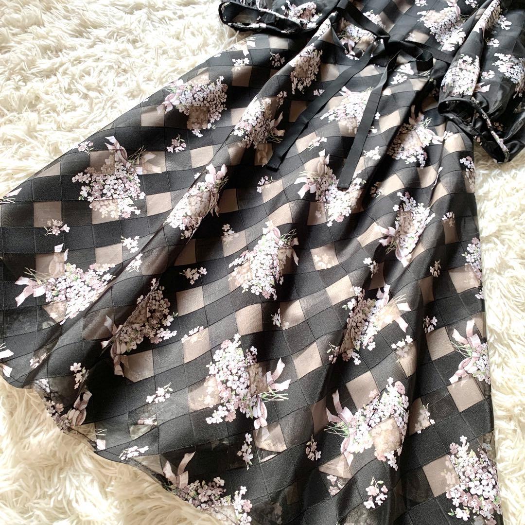 新品✨人気 エムズグレイシー 花柄 チュール ロング ワンピース ドレス 40