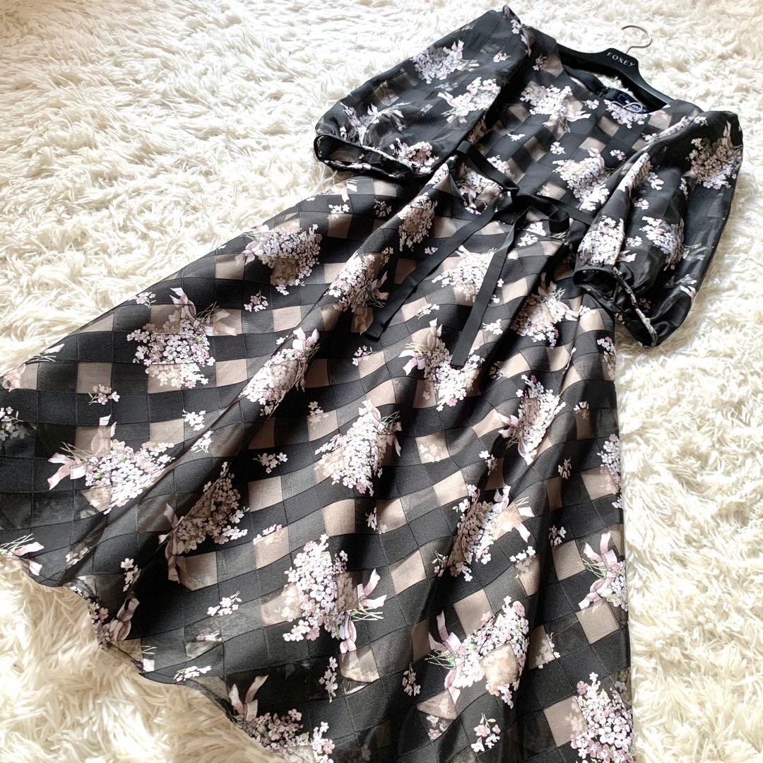 新品✨人気 エムズグレイシー 花柄 チュール ロング ワンピース ドレス 40