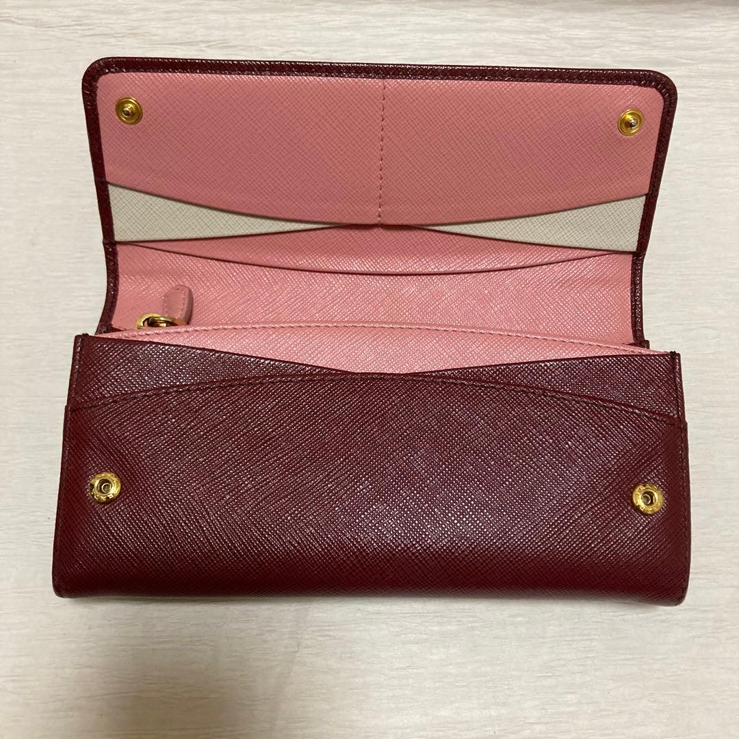 PRADA バーガンディ 長財布　サフィアーノ　レザー