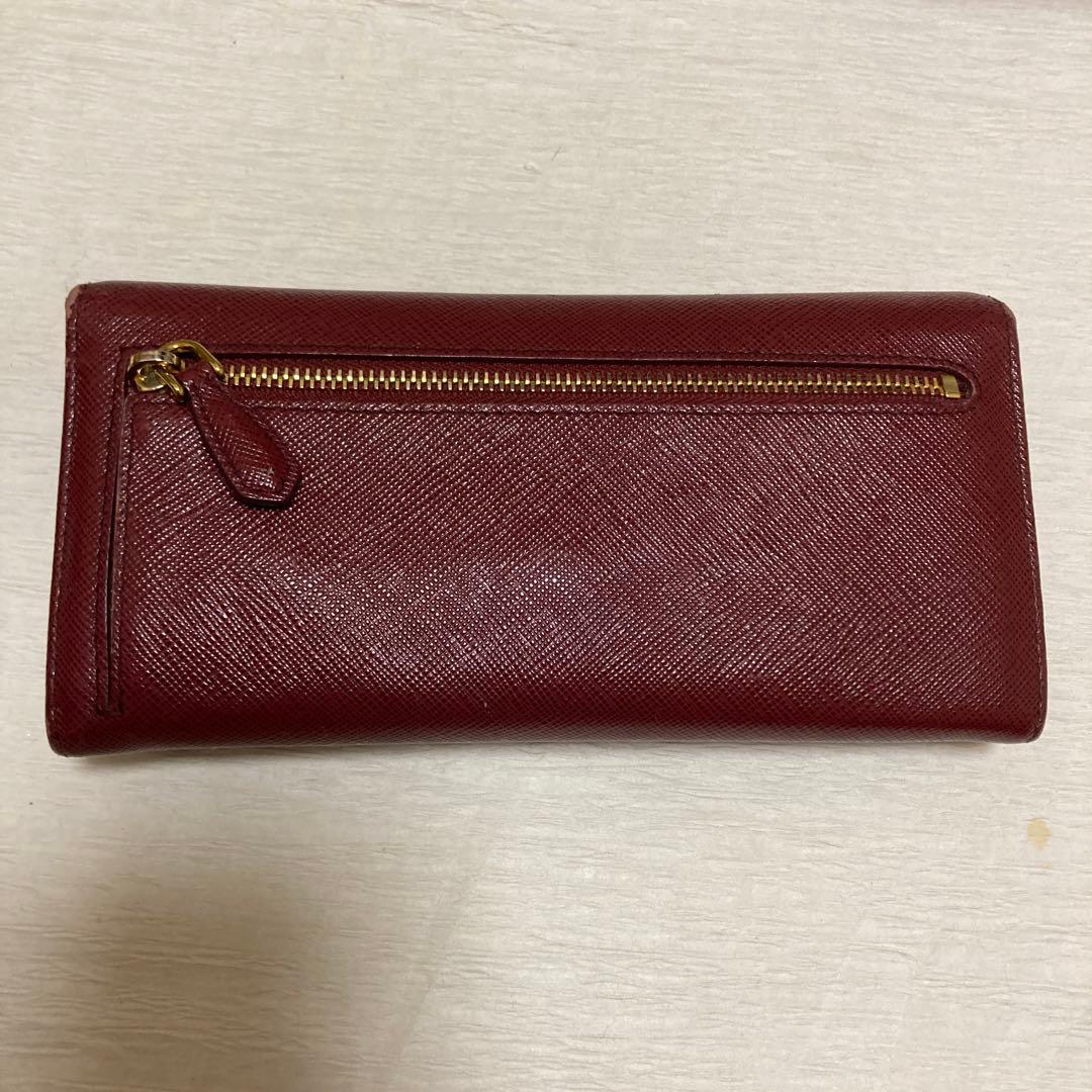 PRADA バーガンディ 長財布　サフィアーノ　レザー