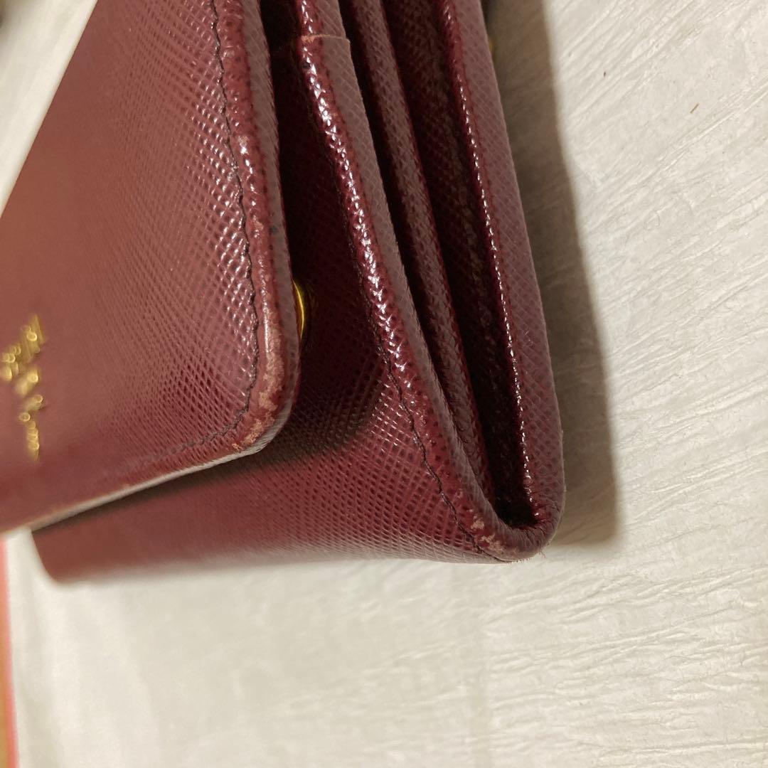 PRADA バーガンディ 長財布　サフィアーノ　レザー