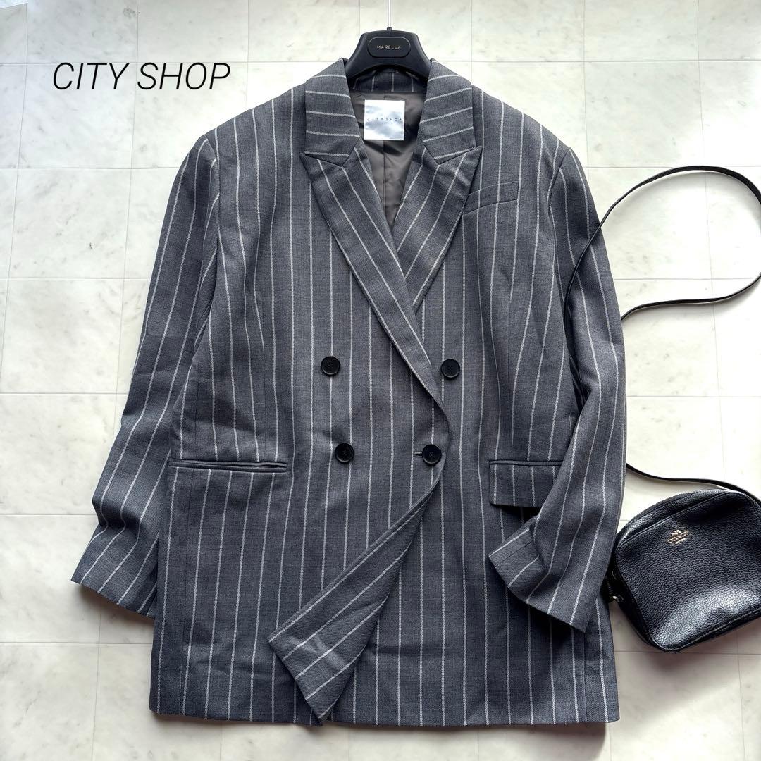 シティショップ 美品 オーバーサイズ Wジャケット グレー ストライプ