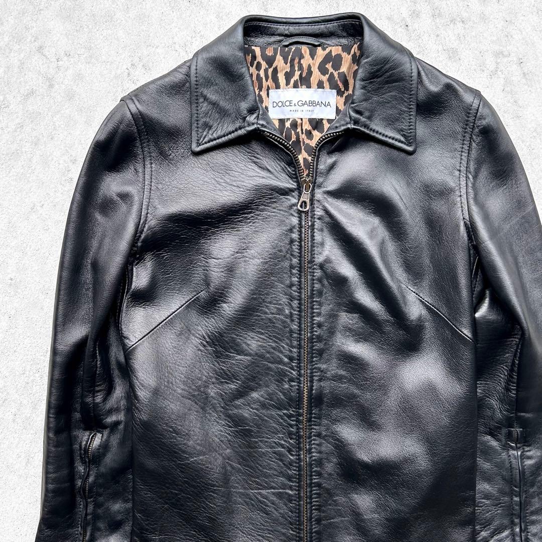 極美品 DOLCE&GABBANA 本革 レザージャケット 裏地 レオパード