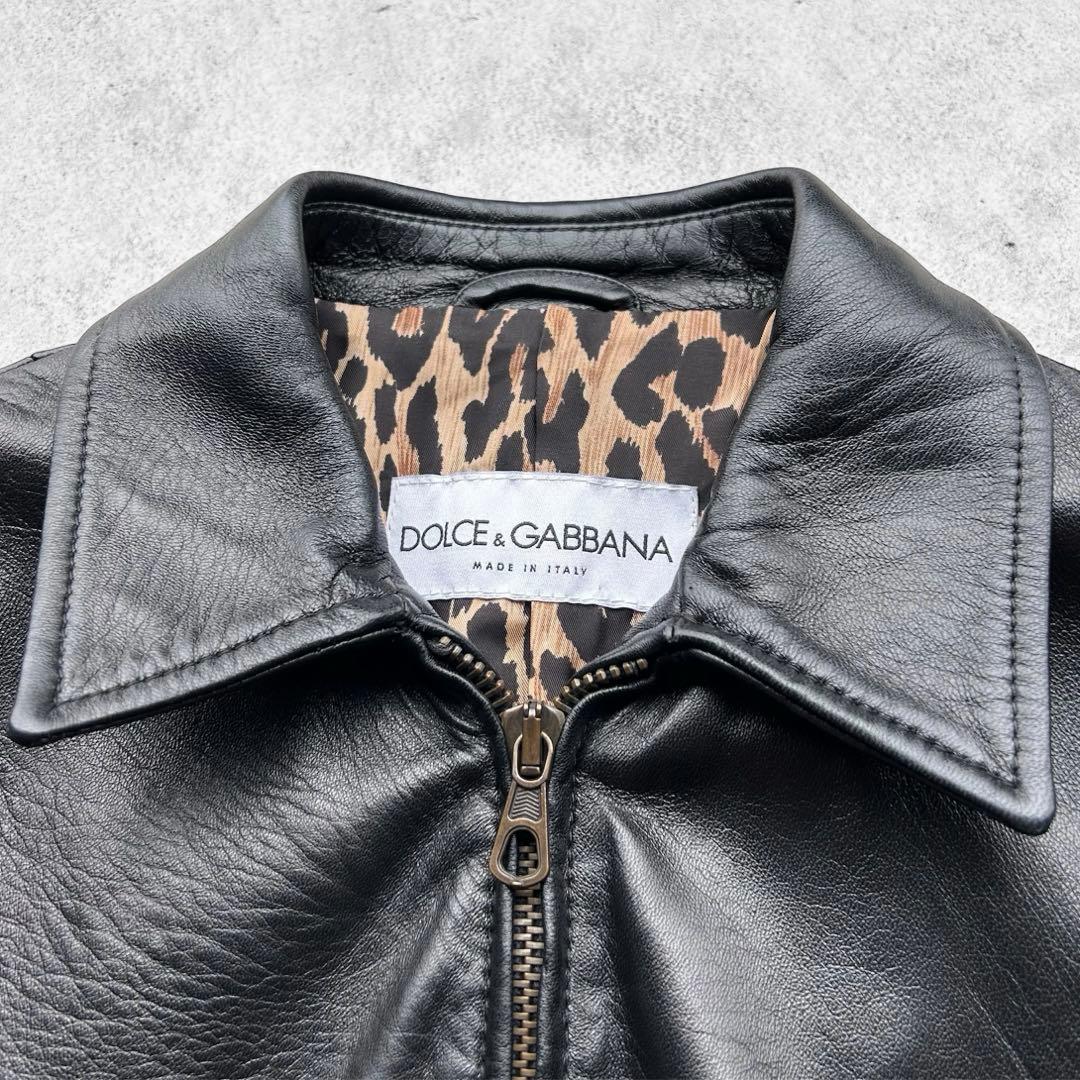 極美品 DOLCE&GABBANA 本革 レザージャケット 裏地 レオパード