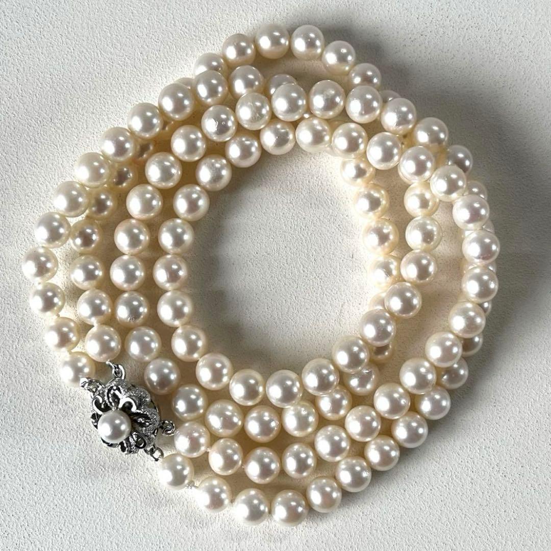 照り強✨あこや真珠 2連ネックレス 7.0-7.5mm シルバー刻印 鑑別書付き