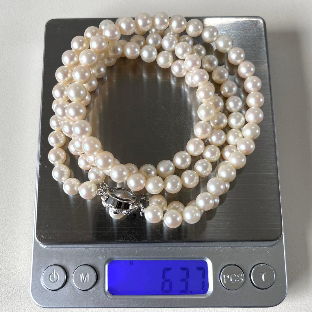 照り強✨あこや真珠 2連ネックレス 7.0-7.5mm シルバー刻印 鑑別書付き