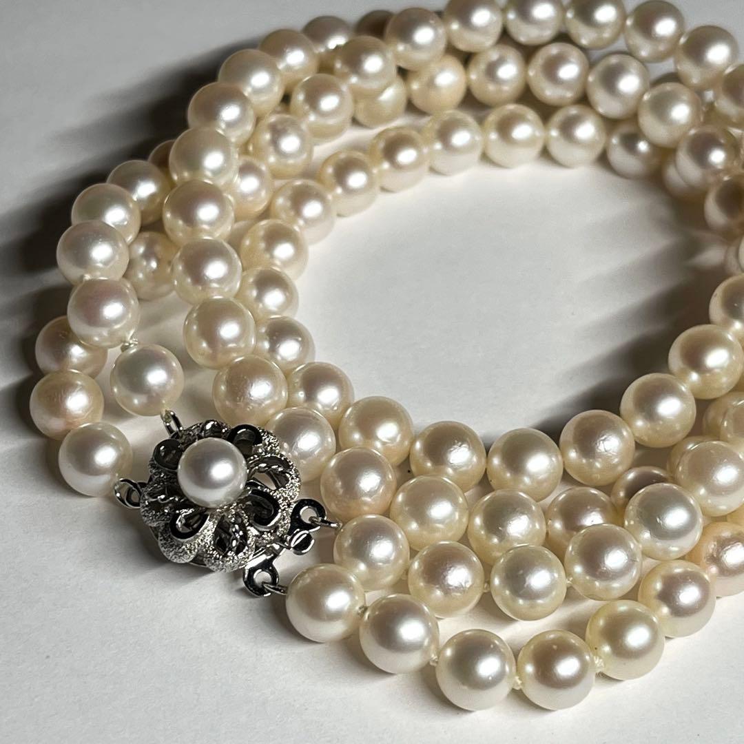 照り強✨あこや真珠 2連ネックレス 7.0-7.5mm シルバー刻印 鑑別書付き