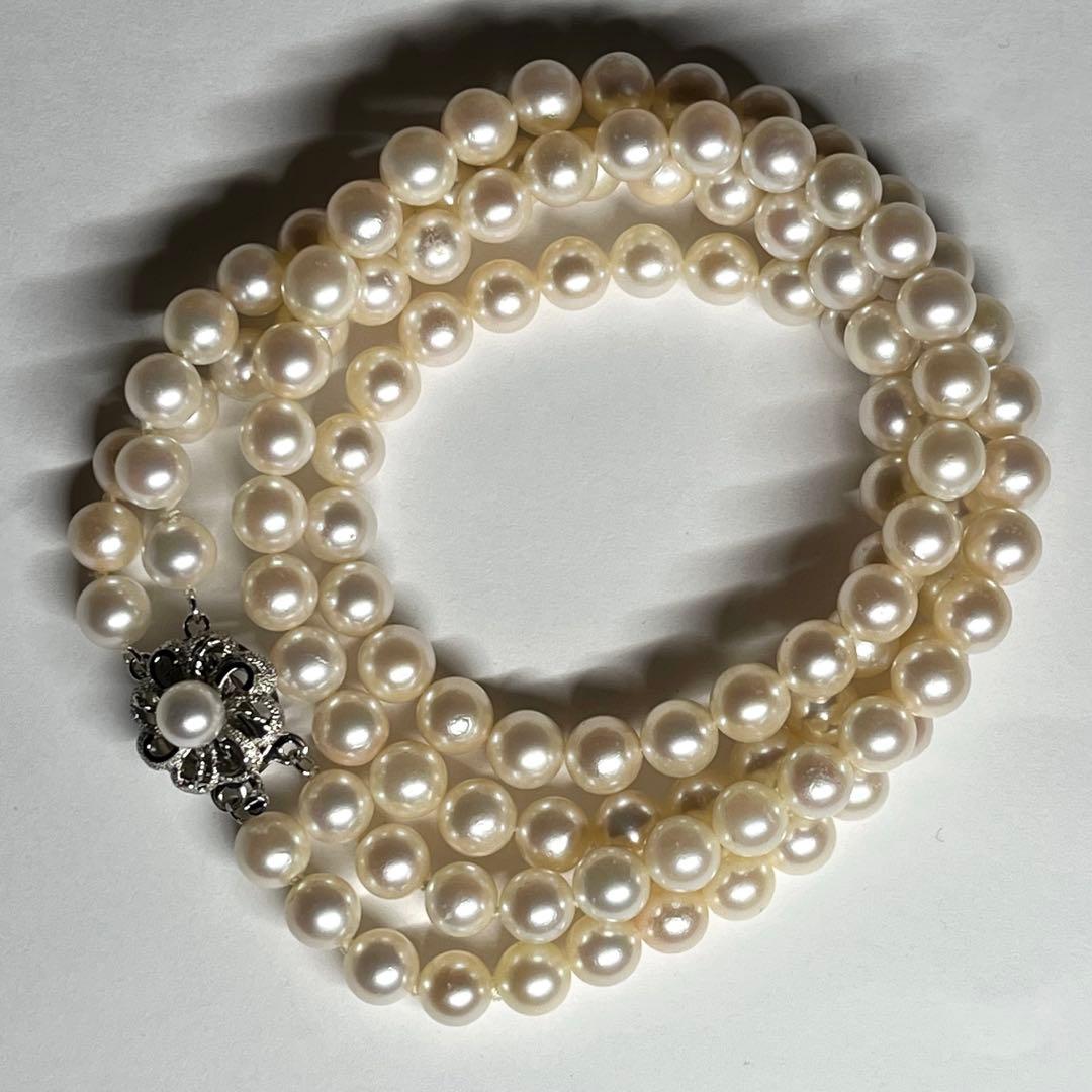 照り強✨あこや真珠 2連ネックレス 7.0-7.5mm シルバー刻印 鑑別書付き