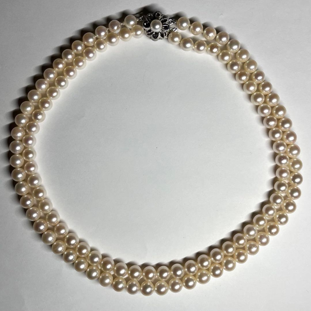 照り強✨あこや真珠 2連ネックレス 7.0-7.5mm シルバー刻印 鑑別書付き