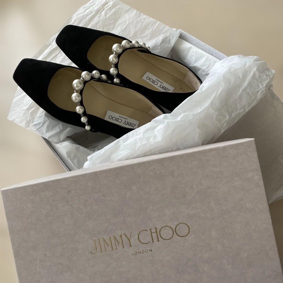 専用です‼️ JIMMY CHOO パール　ブラック フラットシューズ