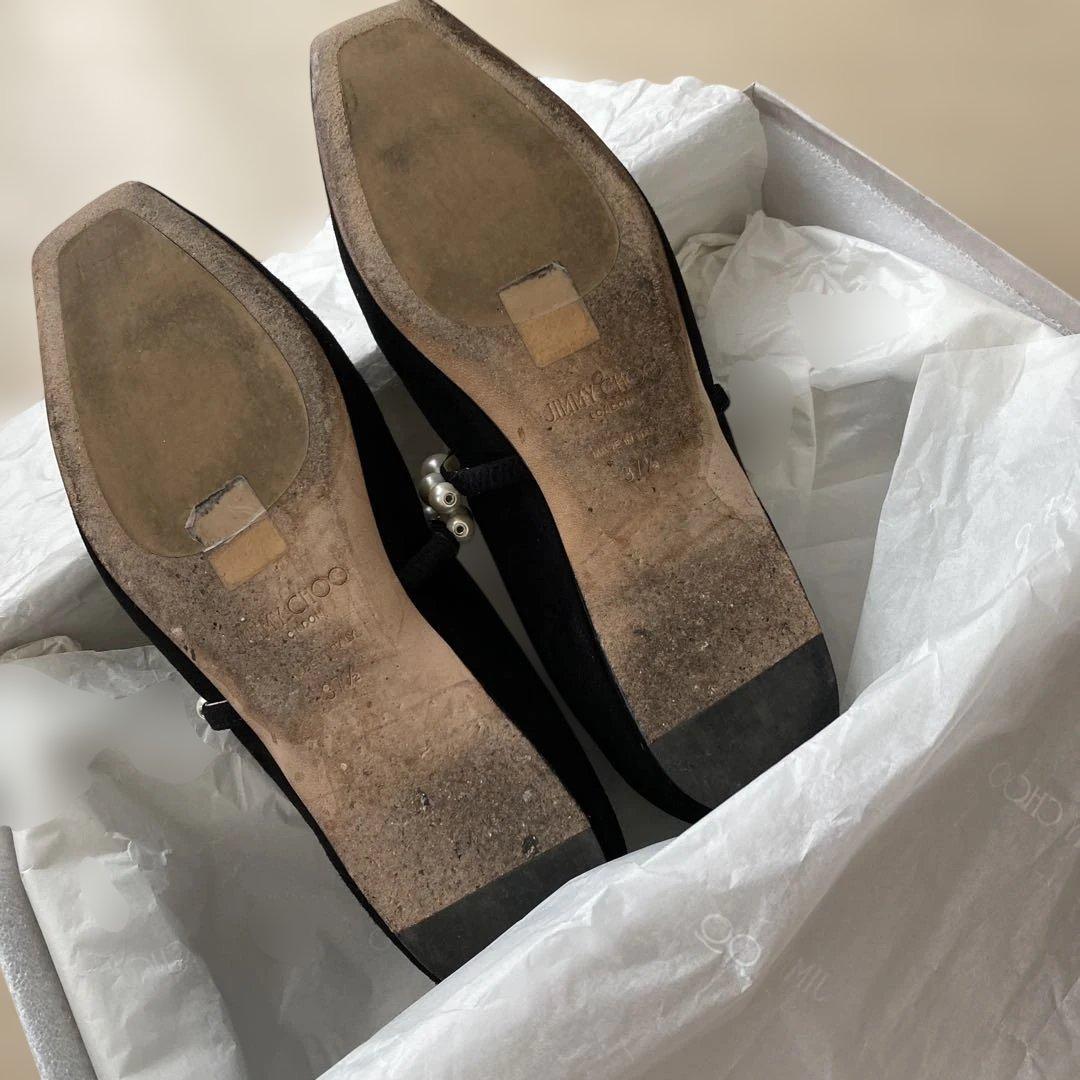 専用です‼️ JIMMY CHOO パール　ブラック フラットシューズ