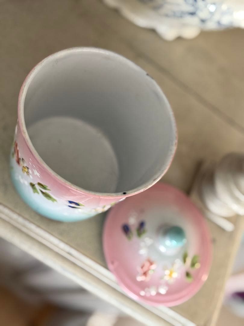 フランスアンティークホーロージャピー社ハンドペイントのマリアージュキャニスター