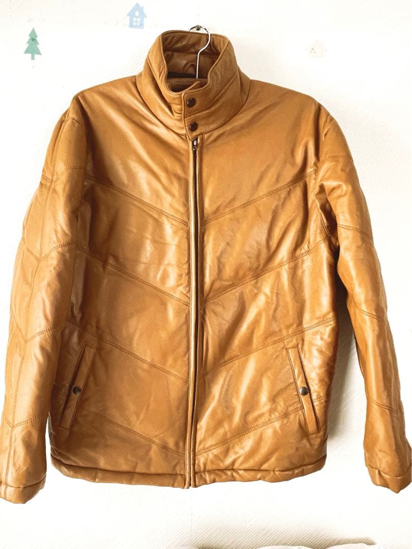 大幅値下　試着のみ　新品同様　羊レザーダウンジャケット Lサイズ　リブ袖