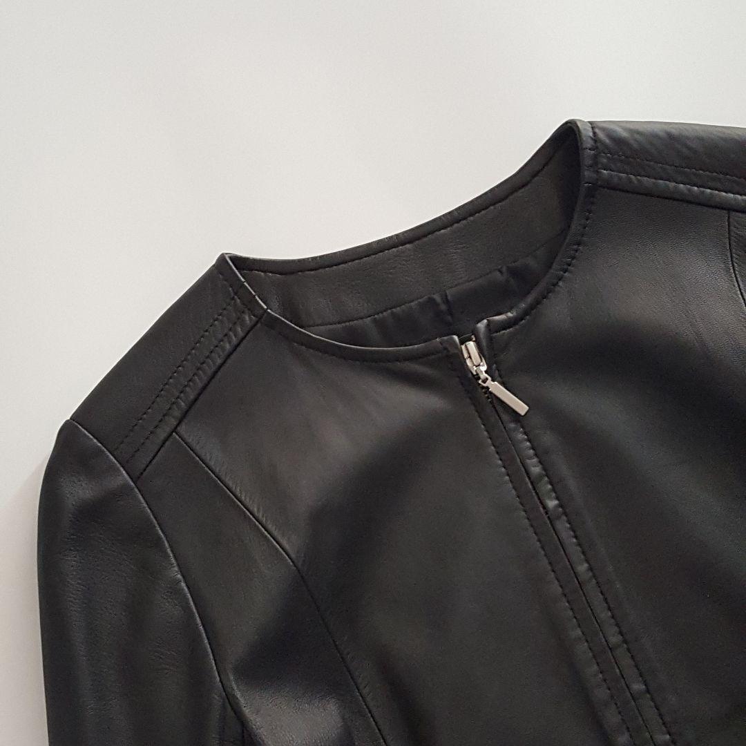 美品 アンタイトル ラムレザー ノーカラージャケット ブラック サイズ2