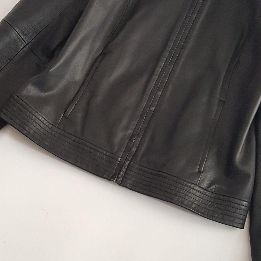 美品 アンタイトル ラムレザー ノーカラージャケット ブラック サイズ2