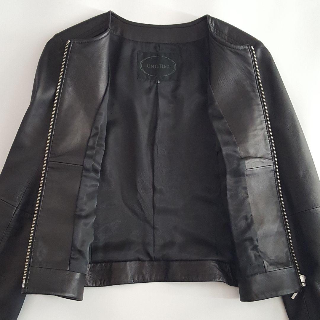 美品 アンタイトル ラムレザー ノーカラージャケット ブラック サイズ2