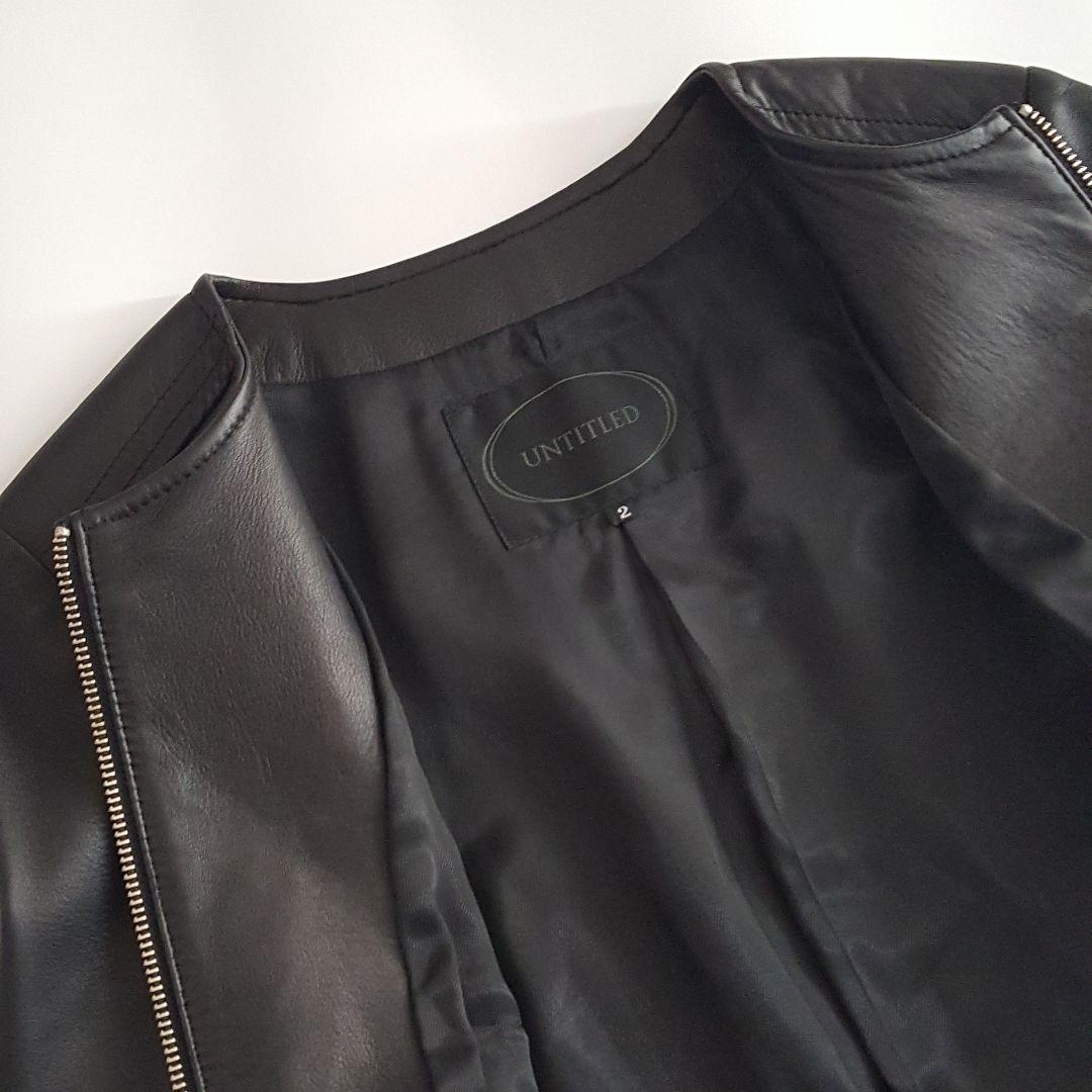 美品 アンタイトル ラムレザー ノーカラージャケット ブラック サイズ2