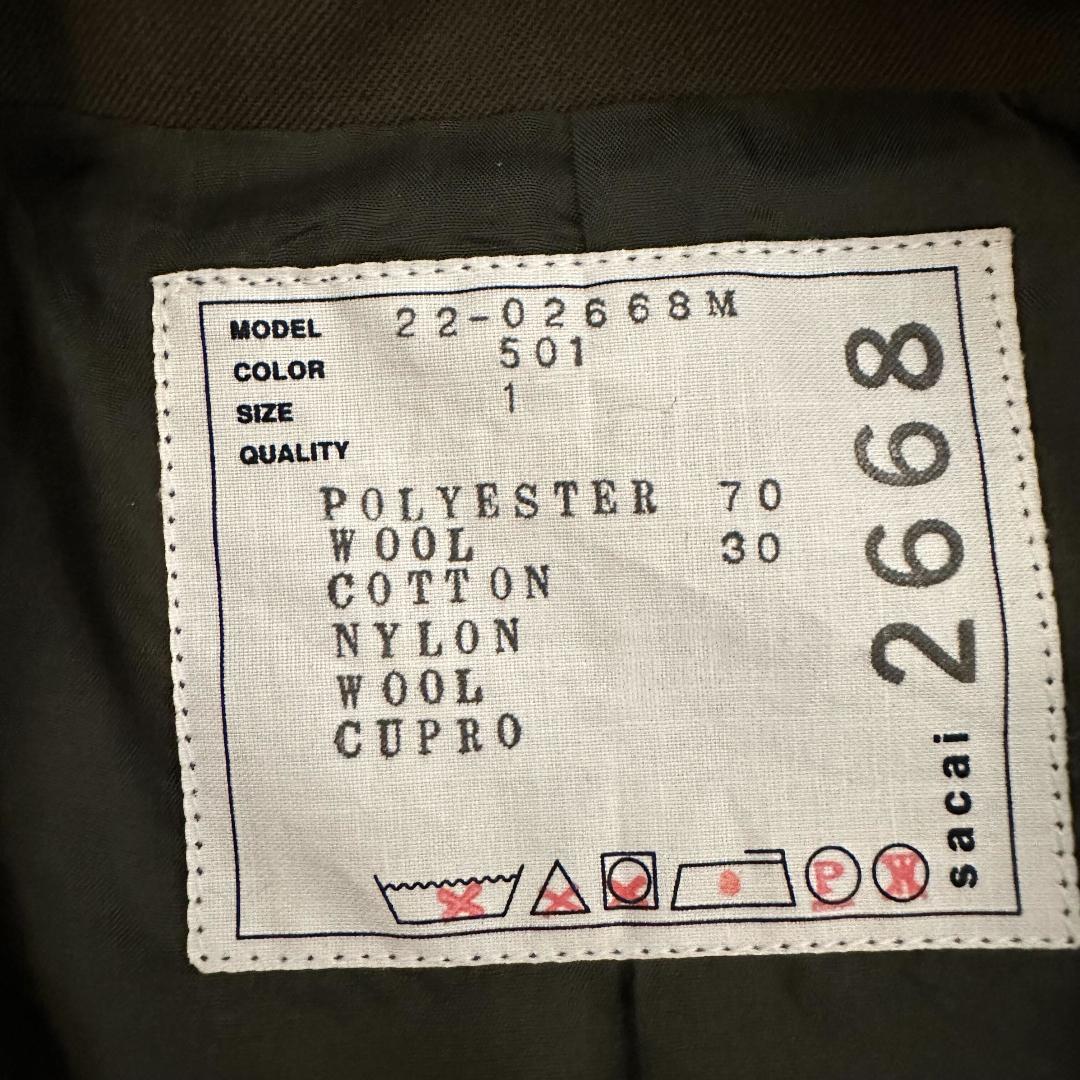 sacai サカイ 22SS テーラードジャケット オリーブ サイズ1