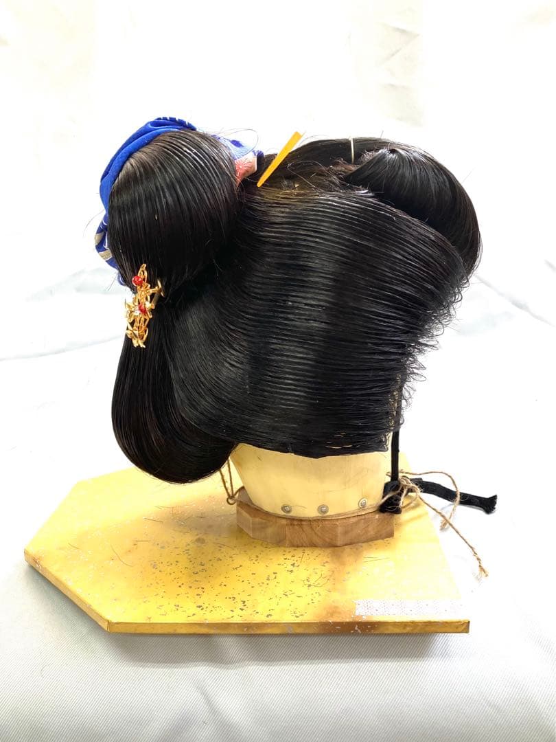 銀杏返し(黒髪、生え際網無しタイプ)中サイズ、中古舞踊かつら、大衆演劇かつら