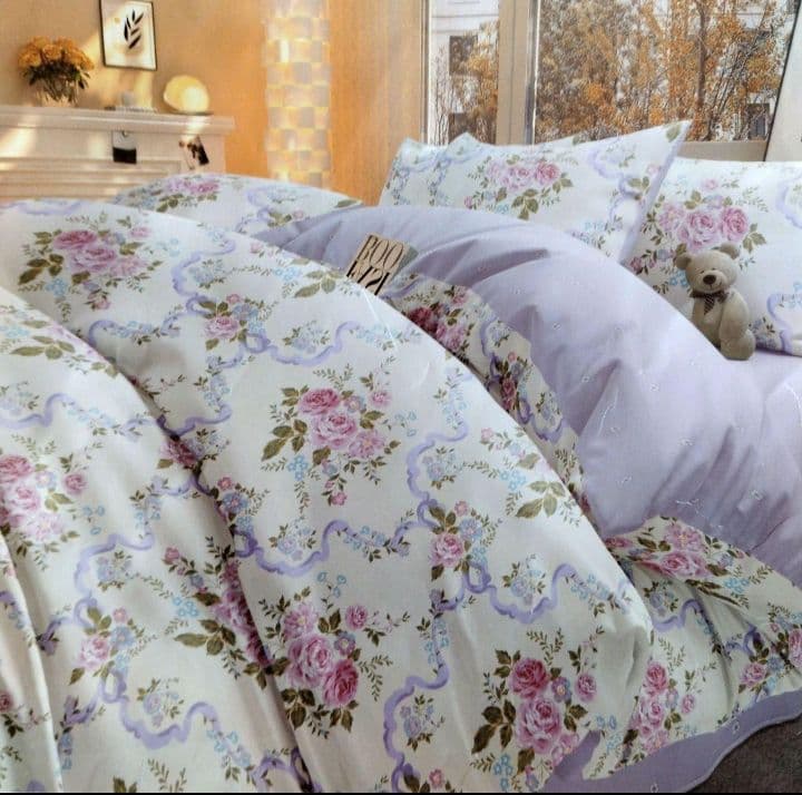 新品新入荷★薔薇と薄いパープルリボンシングル掛け布団カバー・枕カバーシーツの３点