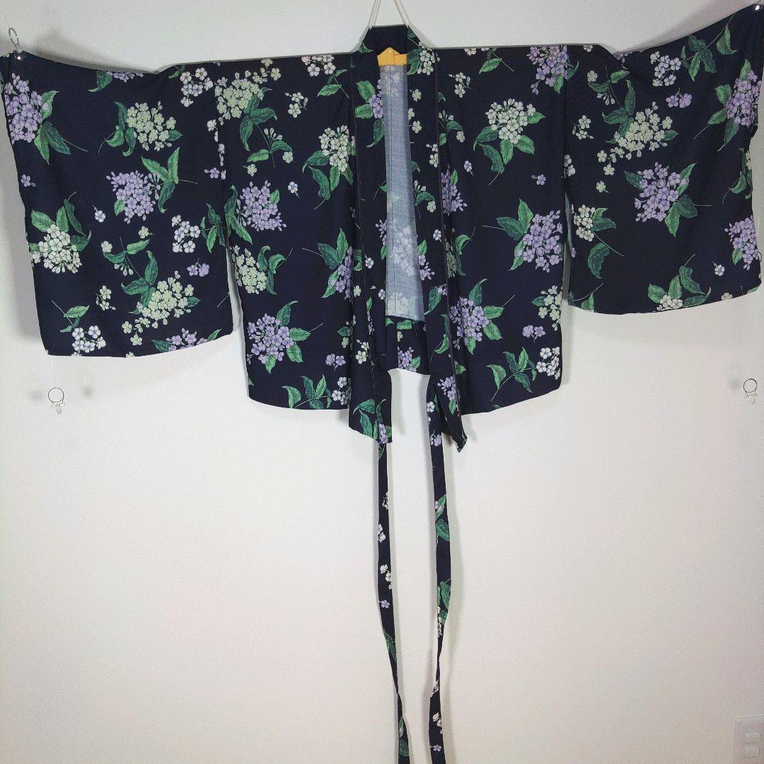 セパレート　二部式　レディース　浴衣　フリーサイズ　ネイビー　花柄　兵児帯　新品