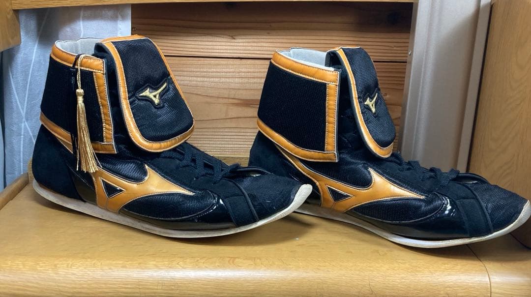 Mizuno ミズノ ボクシングシューズ 黒/ゴールド 28cm タッセル付き