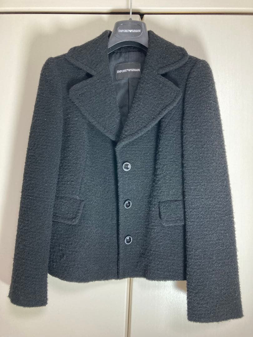 ☆エンポリオアルマーニ☆ ボア生地 ブラック テーラードジャケット