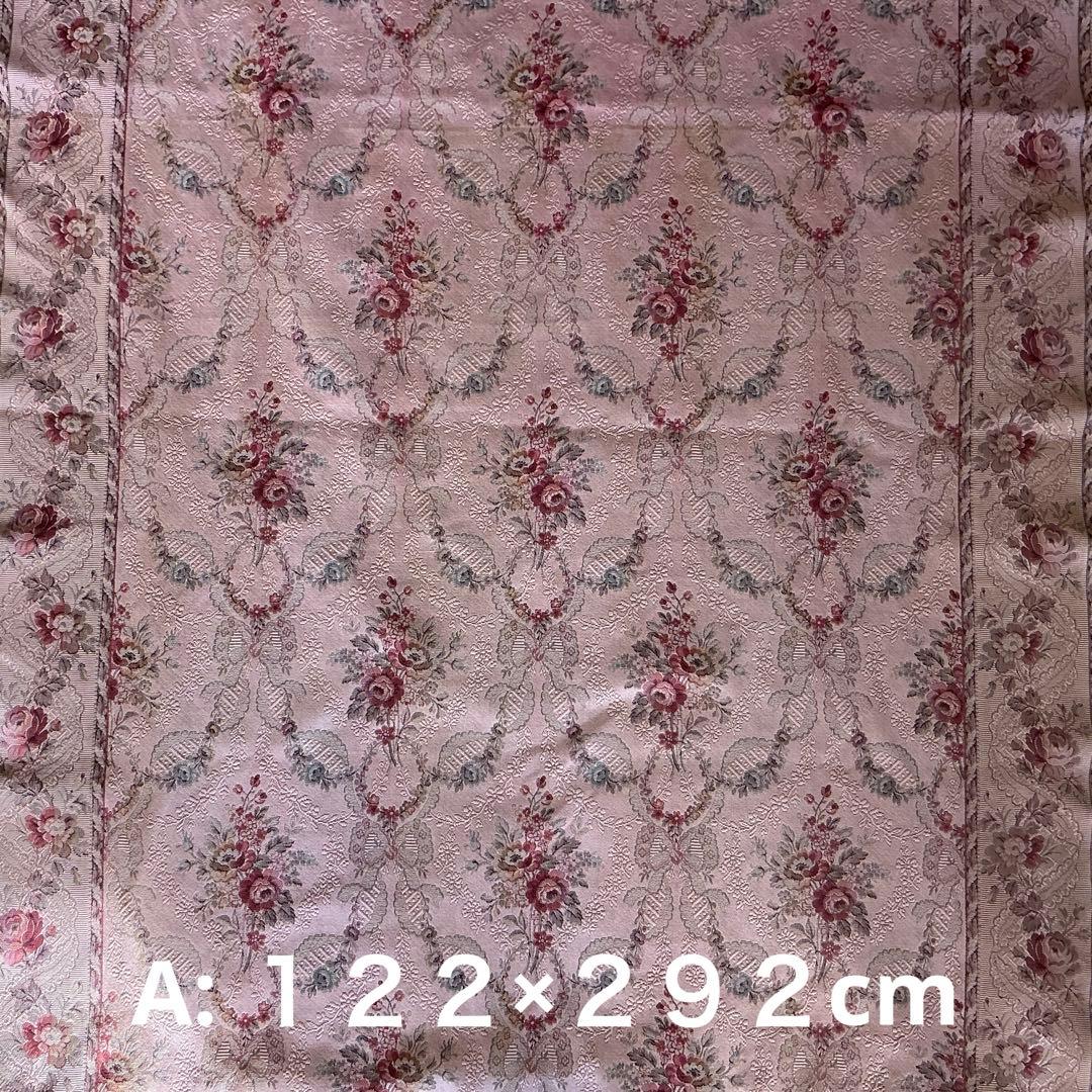 【大判】フランスアンティーク　ジャガード織り　ジャカード　生地　サーモンピンク