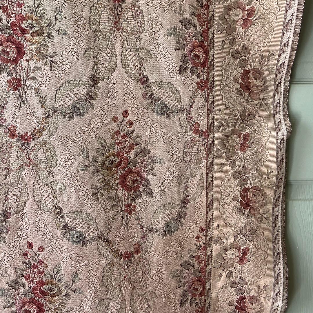 【大判】フランスアンティーク　ジャガード織り　ジャカード　生地　サーモンピンク