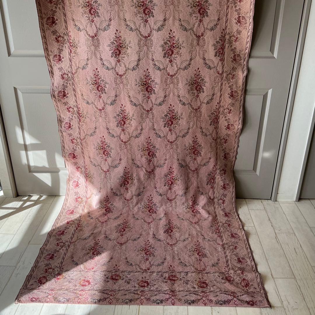 【大判】フランスアンティーク　ジャガード織り　ジャカード　生地　サーモンピンク