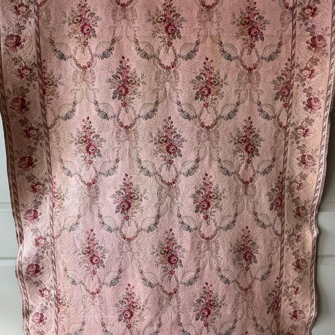 【大判】フランスアンティーク　ジャガード織り　ジャカード　生地　サーモンピンク