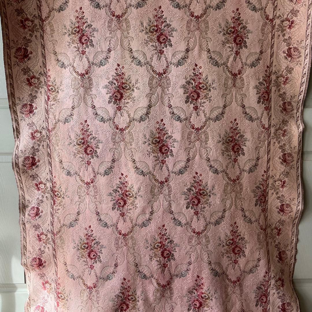 【大判】フランスアンティーク　ジャガード織り　ジャカード　生地　サーモンピンク