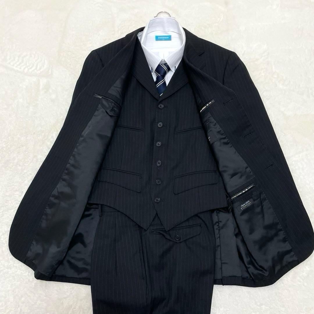 【美品】バーバリーブラックレーベル 3ピース スーツ ブラック ストラップ S