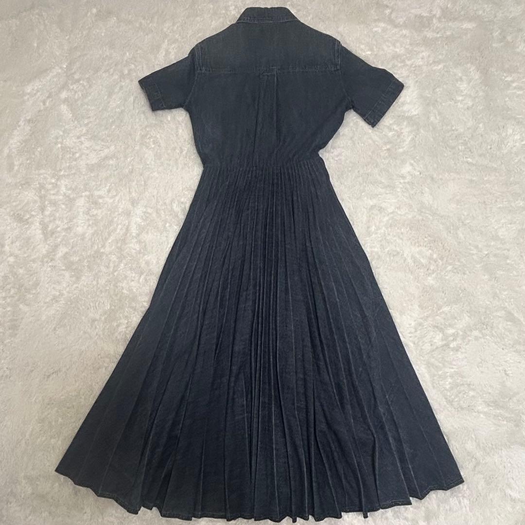 Christian Dior デニム プリーツ ワンピース 半袖 インディゴ